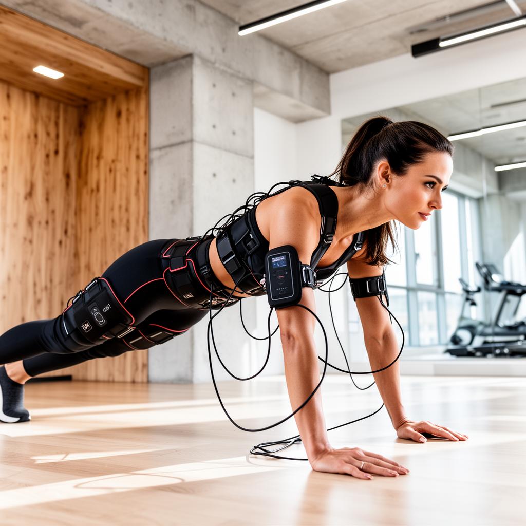 Athlète en plank avec combinaison EMS